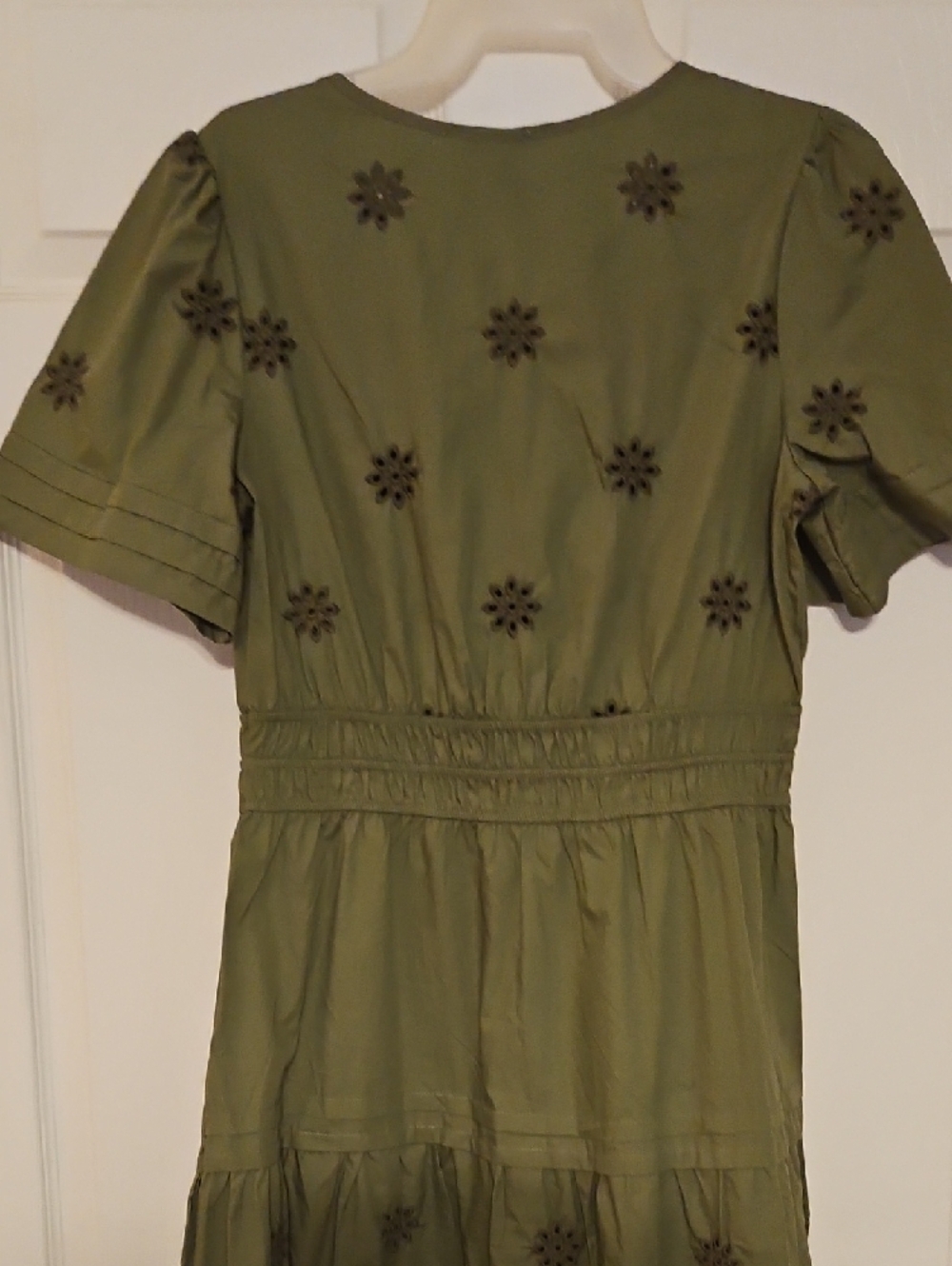 NWT Embroidered, Tiered Dress - Olive Green Cotton - Picture 10 of 13